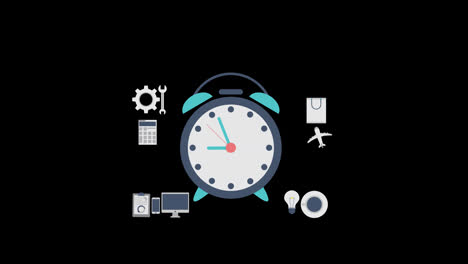 Zeitmanagement-Symbol,-Animationsschleife,-Bewegungsgrafikvideo,-Transparenter-Hintergrund-Mit-Alphakanal